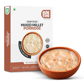 Kaicho Mixed Millet Porridge pack with a freshly served bowl